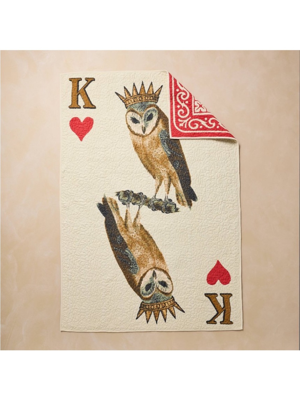 NWT John Derian x Target Reversible King of Hearts Owl Card Quilted Throw